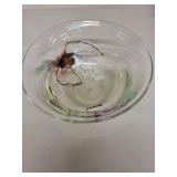 Hand-Painted Glass Bowl with Floral Design, Signed