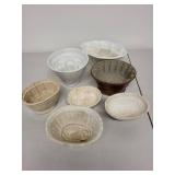 Collection of 7 Vintage Ceramic Jelly Molds with Embossed Designs