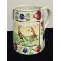Antique Hand-Painted Stick Spatter Rabbit Ceramic Mug with Bunny Cricket Scene