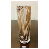 Signed Vintage Swirled Brown & White Art Glass Vase by Torbjorn Torgersen for Randsfjord Glassverk, Norway