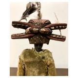 Old Vintage Handmade Wooden African Senufo Figure w/Frie Spitter Mask