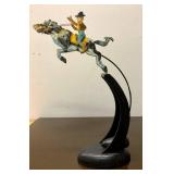Hand Painted Metal Balancing Cowboy on Horse Display