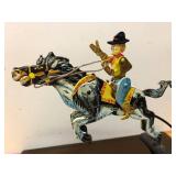Hand Painted Metal Balancing Cowboy on Horse Display