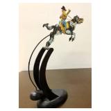 Hand Painted Metal Balancing Cowboy on Horse Display