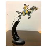 Hand Painted Metal Balancing Cowboy on Horse Display