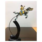 Hand Painted Metal Balancing Cowboy on Horse Display