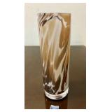 Signed Vintage Swirled Brown & White Art Glass Vase by Torbjorn Torgersen for Randsfjord Glassverk, Norway