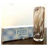 Signed Vintage Swirled Brown & White Art Glass Vase by Torbjorn Torgersen for Randsfjord Glassverk, Norway