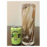 Signed Vintage Swirled Brown & White Art Glass Vase by Torbjorn Torgersen for Randsfjord Glassverk, Norway