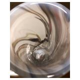 Signed Vintage Swirled Brown & White Art Glass Vase by Torbjorn Torgersen for Randsfjord Glassverk, Norway