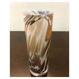 Signed Vintage Swirled Brown & White Art Glass Vase by Torbjorn Torgersen for Randsfjord Glassverk, Norway