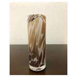 Signed Vintage Swirled Brown & White Art Glass Vase by Torbjorn Torgersen for Randsfjord Glassverk, Norway