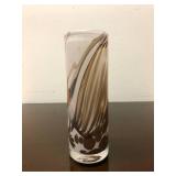 Signed Vintage Swirled Brown & White Art Glass Vase by Torbjorn Torgersen for Randsfjord Glassverk, Norway