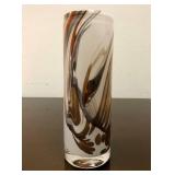 Signed Vintage Swirled Brown & White Art Glass Vase by Torbjorn Torgersen for Randsfjord Glassverk, Norway