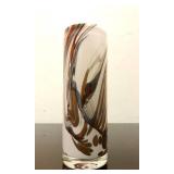 Signed Vintage Swirled Brown & White Art Glass Vase by Torbjorn Torgersen for Randsfjord Glassverk, Norway