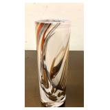 Signed Vintage Swirled Brown & White Art Glass Vase by Torbjorn Torgersen for Randsfjord Glassverk, Norway