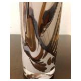 Signed Vintage Swirled Brown & White Art Glass Vase by Torbjorn Torgersen for Randsfjord Glassverk, Norway