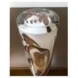Signed Vintage Swirled Brown & White Art Glass Vase by Torbjorn Torgersen for Randsfjord Glassverk, Norway