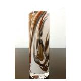 Signed Vintage Swirled Brown & White Art Glass Vase by Torbjorn Torgersen for Randsfjord Glassverk, Norway