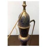LARGE Ornate Vintage Brass & Hand Painted Blue Middle Eastern Pitcher