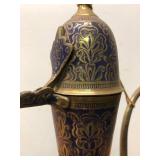 LARGE Ornate Vintage Brass & Hand Painted Blue Middle Eastern Pitcher
