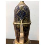 LARGE Ornate Vintage Brass & Hand Painted Blue Middle Eastern Pitcher
