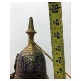 LARGE Ornate Vintage Brass & Hand Painted Blue Middle Eastern Pitcher