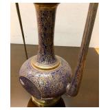 LARGE Ornate Vintage Brass & Hand Painted Blue Middle Eastern Pitcher