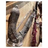 Early Ornate Silver Mounted Yemeni Khanjar or Janbiya Dagger w/Scabbard -