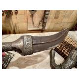 Early Ornate Silver Mounted Yemeni Khanjar or Janbiya Dagger w/Scabbard -