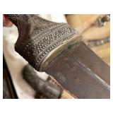 Early Ornate Silver Mounted Yemeni Khanjar or Janbiya Dagger w/Scabbard -