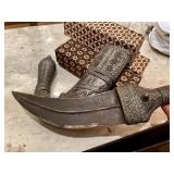 Early Ornate Silver Mounted Yemeni Khanjar or Janbiya Dagger w/Scabbard -