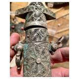 Early Ornate Antique Sino-Tibetan Silver Mounted Dagger w/Sheath