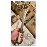 Early Ornate Antique Sino-Tibetan Silver Mounted Dagger w/Sheath