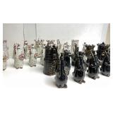 Exceptional LARGE Mid Century Signed Art Pottery Complete Chess Set by Alfaraz Pottery