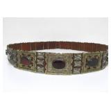 Old Vintage Leather Backed Turkoman Silver & Carnelian Belt