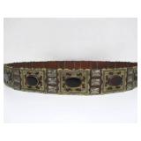 Old Vintage Leather Backed Turkoman Silver & Carnelian Belt