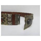 Old Vintage Leather Backed Turkoman Silver & Carnelian Belt