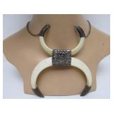 Large Ornate Antique Oriental Boar Tusk Pendant Necklace
