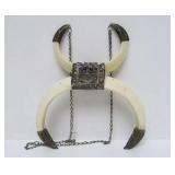 Large Ornate Antique Oriental Boar Tusk Pendant Necklace