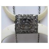 Large Ornate Antique Oriental Boar Tusk Pendant Necklace