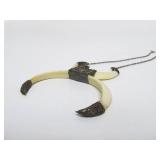 Large Ornate Antique Oriental Boar Tusk Pendant Necklace