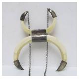 Large Ornate Antique Oriental Boar Tusk Pendant Necklace