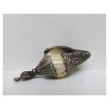 Group of Old Vintage Nepalese Ornately Decorated Conch Shell Pendants