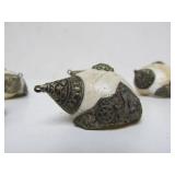 Group of Old Vintage Nepalese Ornately Decorated Conch Shell Pendants
