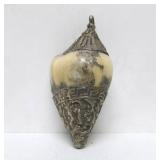 Group of Old Vintage Nepalese Ornately Decorated Conch Shell Pendants