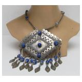 Beautiful Antique North African or Middle Eastern Large Genuine Silver Pendant Necklace