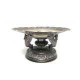 Large Antique Silver Cambodian Ceremonial Dish on Stand