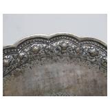 Large Antique Silver Cambodian Ceremonial Dish on Stand