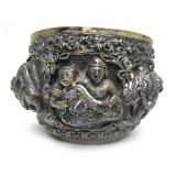 Outstanding Antique Signed Burmese Relief Silver Bowl - Genuine Silver